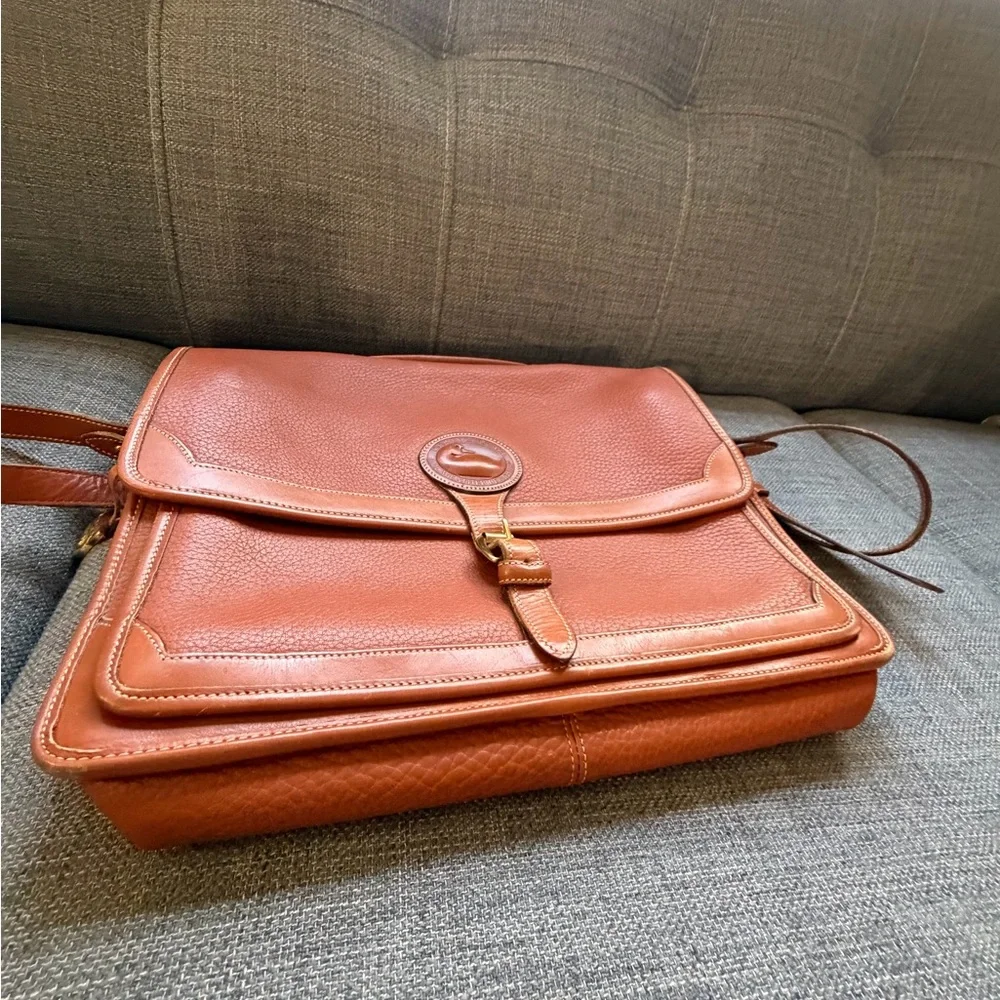 Dooney & Bourke Tan/Brown Leather Briefcase with Shoulder Strap